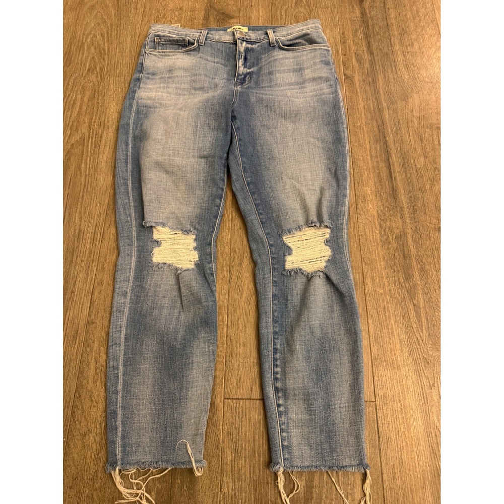 L'AGENCE El Matador High Rise Slim Crop Distressed Jeans Glacier Blue Size 30